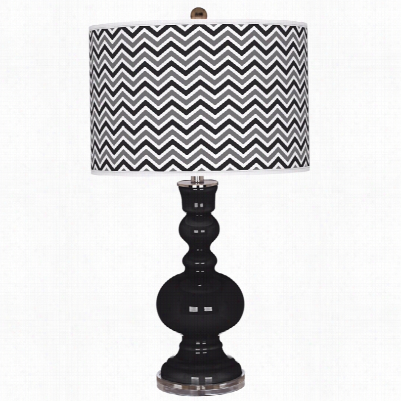 Contemporary Tricorn Black Narrow Zig Zag Pattern Color Plus Table Lamp