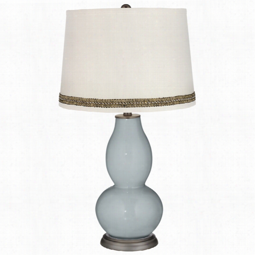 Contemporaey Uncertain Gray Double Gourrd Table Lamp With Wave Braid Trim