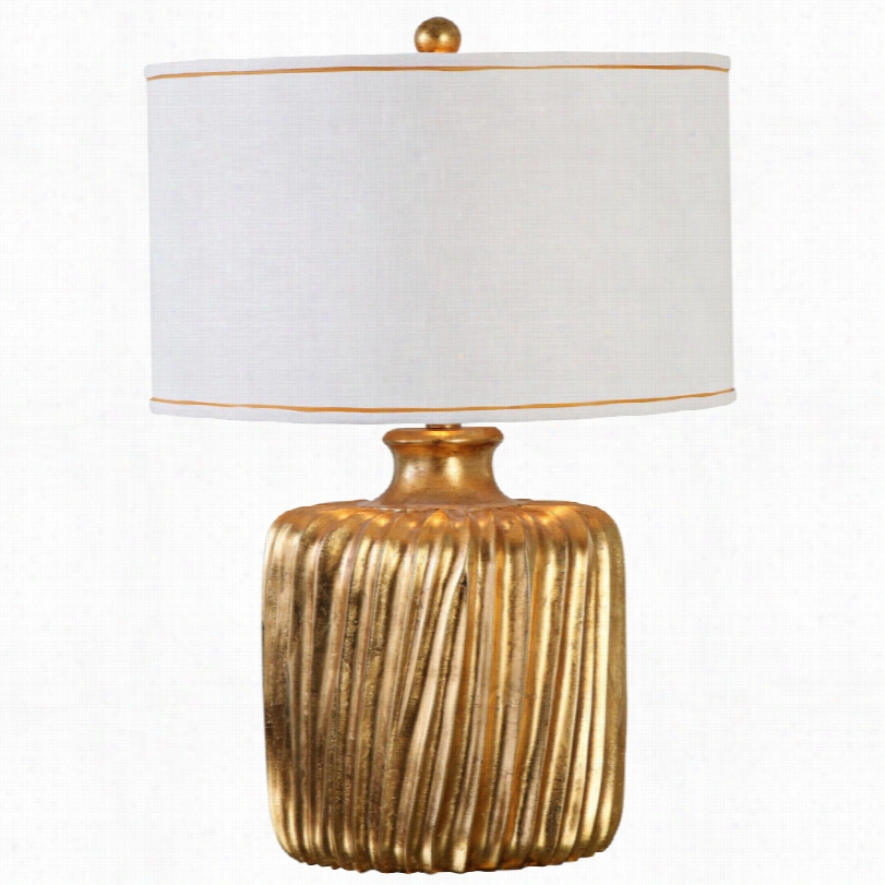 Contemporary Uttermost Marigold Antiqued Goldl Eaf Cylinder Table Lamp