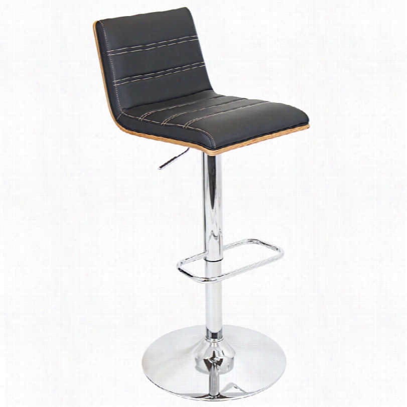 Contemporary V Asari Blaack Upholstery And Walnut Adjustablebar Stool