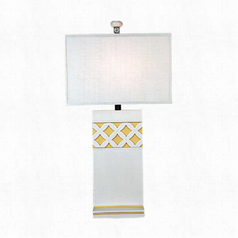 Contemporary Vintage Linen Off-white And Yellow Large Table Lamp