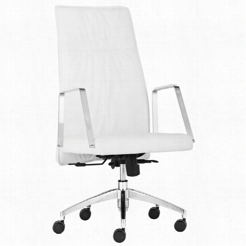 Contwmporary Zuo Dean White Leatherette High Back Adjustable Office Chair