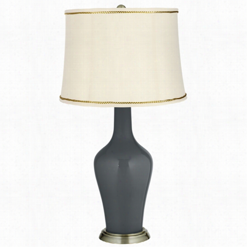 Transitional Black Of Darkness Brass Table Lamp With President's Braidd Trim