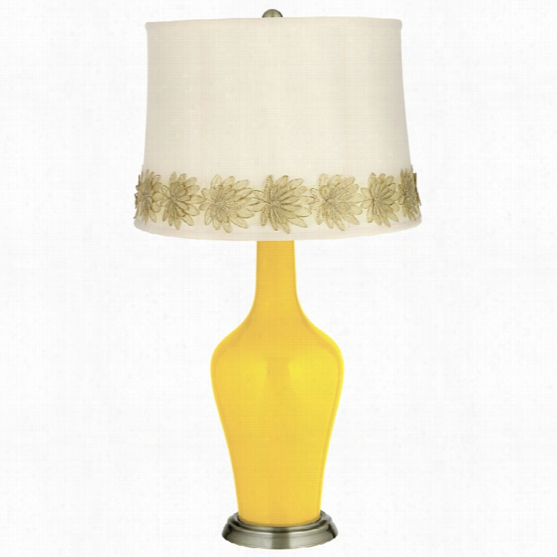 Tadnsitional Citrus Anya With Flower Aplique Trim Table Lamp