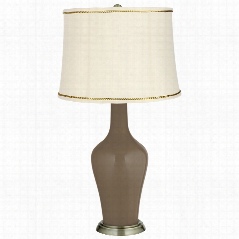 Transitional Cobble Brown And President's Braid Trim Anya Table Lamp