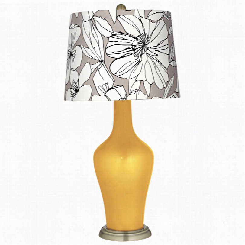 Transitional Color Plus Graphic Floral Snshiine Metallic Anya Table Lamp