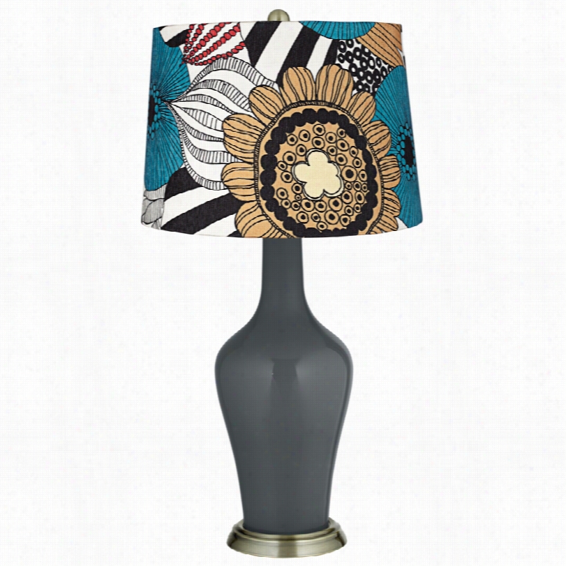 Transitional Color Lus Pop Art Floral Black Of Njght Anya Table Lamp