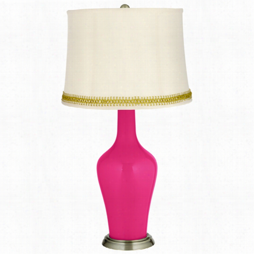 Transitional French Burgundy Brass Anya Table Lamp With Open Weave Trim