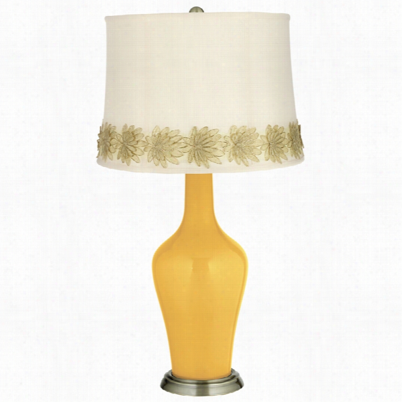 Transitional Goldenrod Anya With Flower Applique Trim Table Lamp