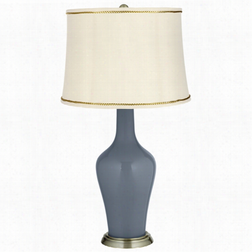 Transitional Granite Peak Brass Table Lamp With President's Braid Trim