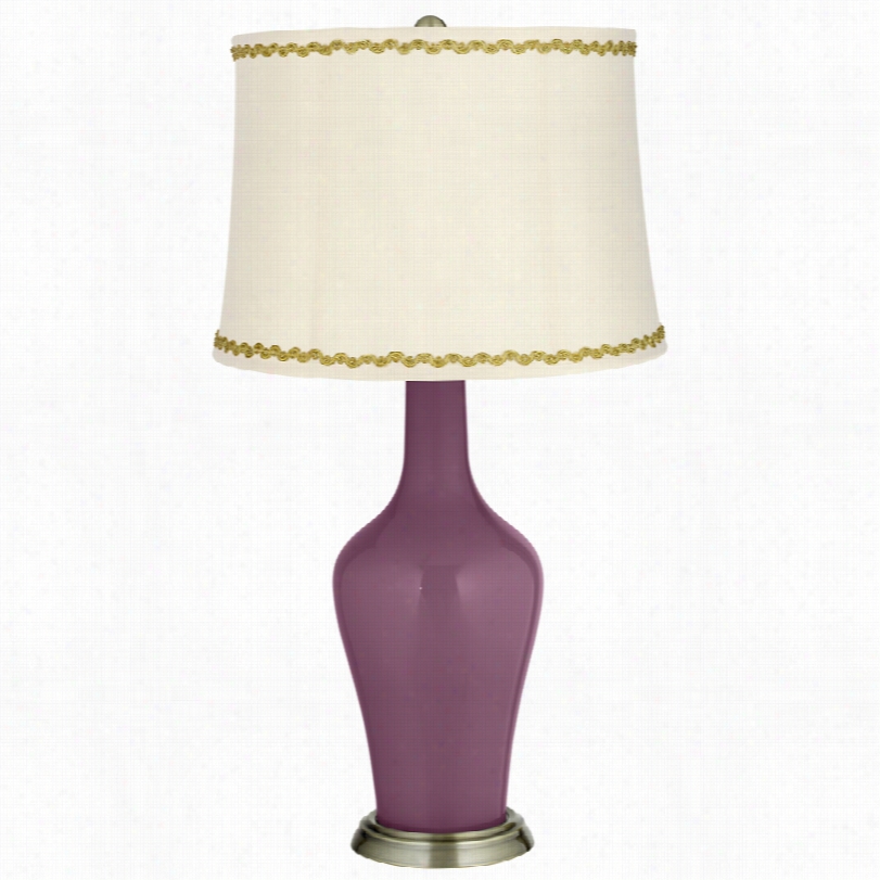 Transitional Grape Harvet Brass Anya Tablle Lamp With Relaxed Wavve Trim