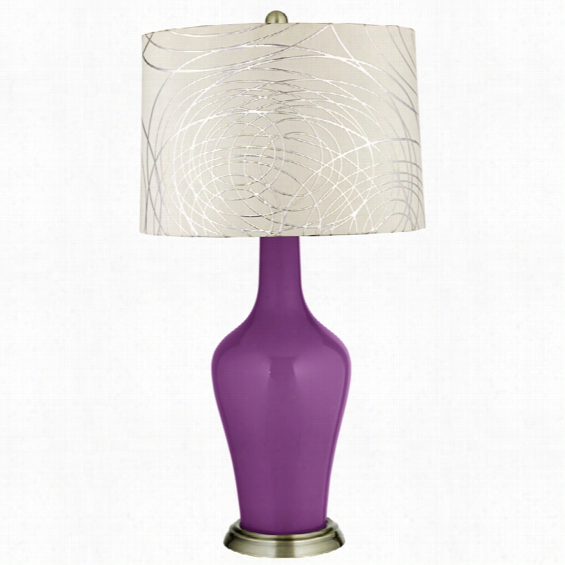 Transitional Kimono Violet Abstract Silve Rcircles Shade Anya Table Lamp