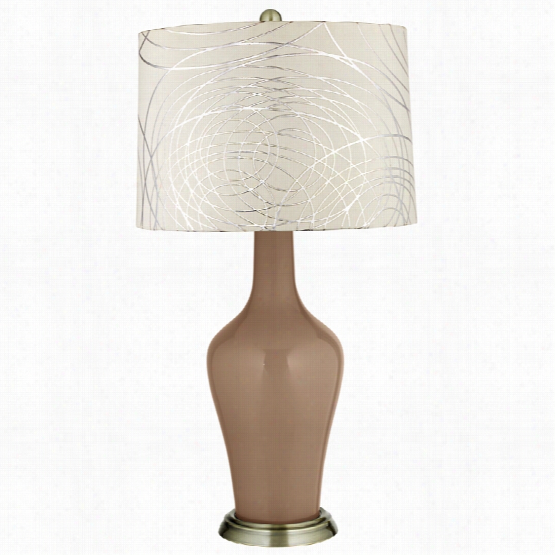 Trnasitional Mocha Abstract Silver Ci Rcles Shade 32 1/4--inch-h Table Lamp