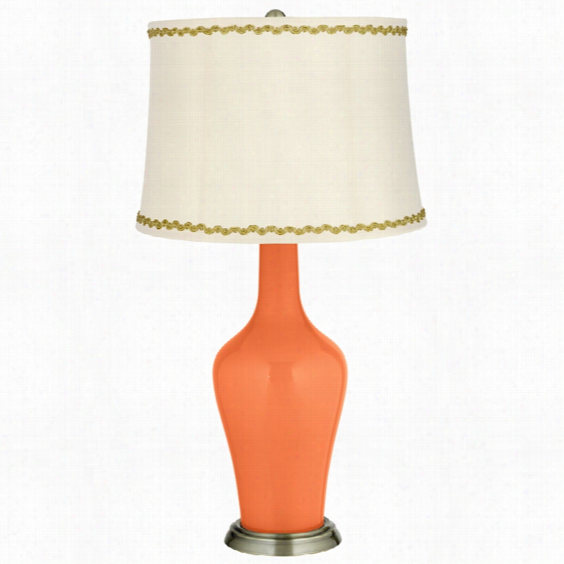 Transitional Nectarine Brass Anya Ta6le Lamp With Relaxed Wave Trim