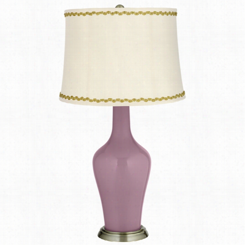 Transitional Plum Dandy Brass Anya Tablelamp With Relaxed Wve Trim