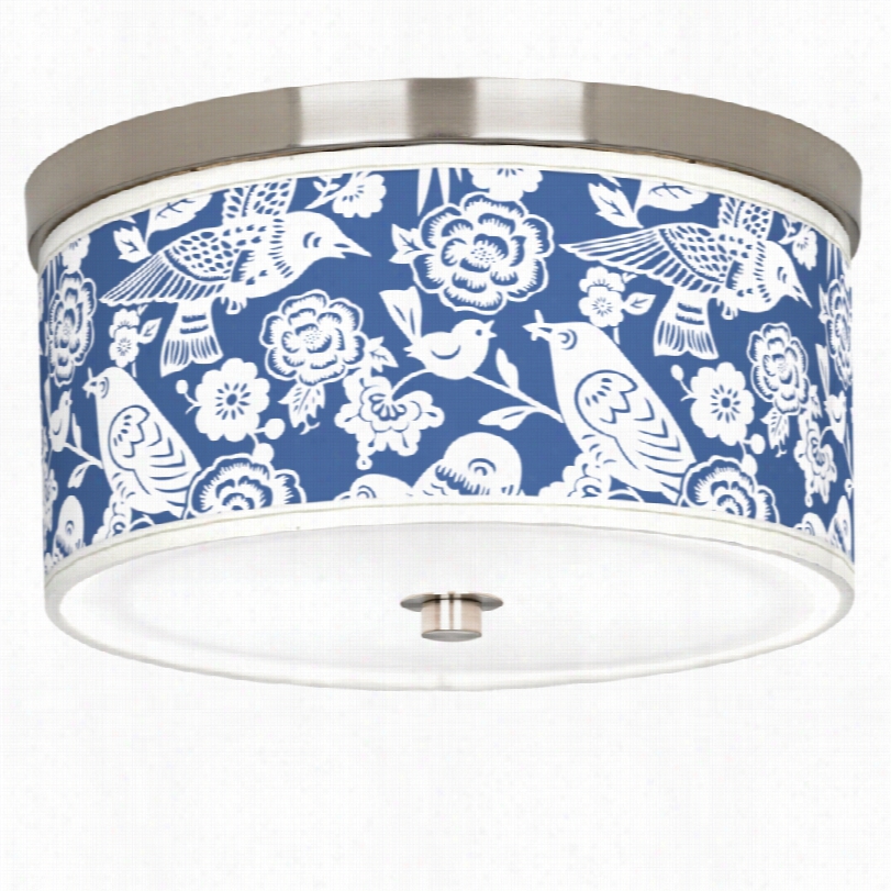 Transitionaal Seedling Aviary Giclee Nickel  Flushmount Ceiling Light