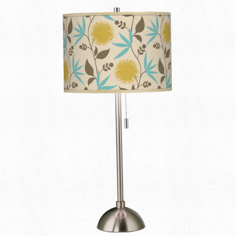 Transiitional Seedling Dahlia Giclee Brushed Steel 28-inch-h Table  Lamp