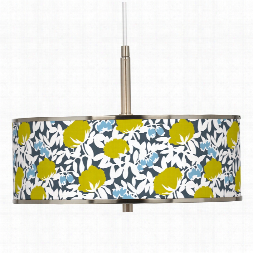 Transitional Seedling Hedge Brushed Steel Giclee Glwo Pendant Light