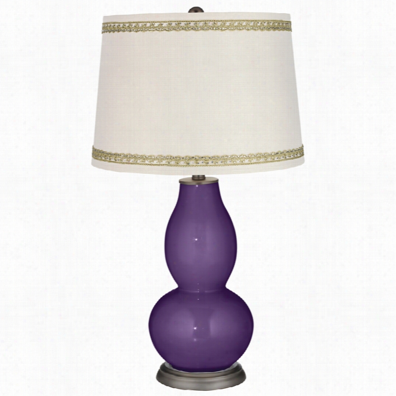 Contemporary Acaii Double Goutd Table Lamp With Rhinestone Lace Trim