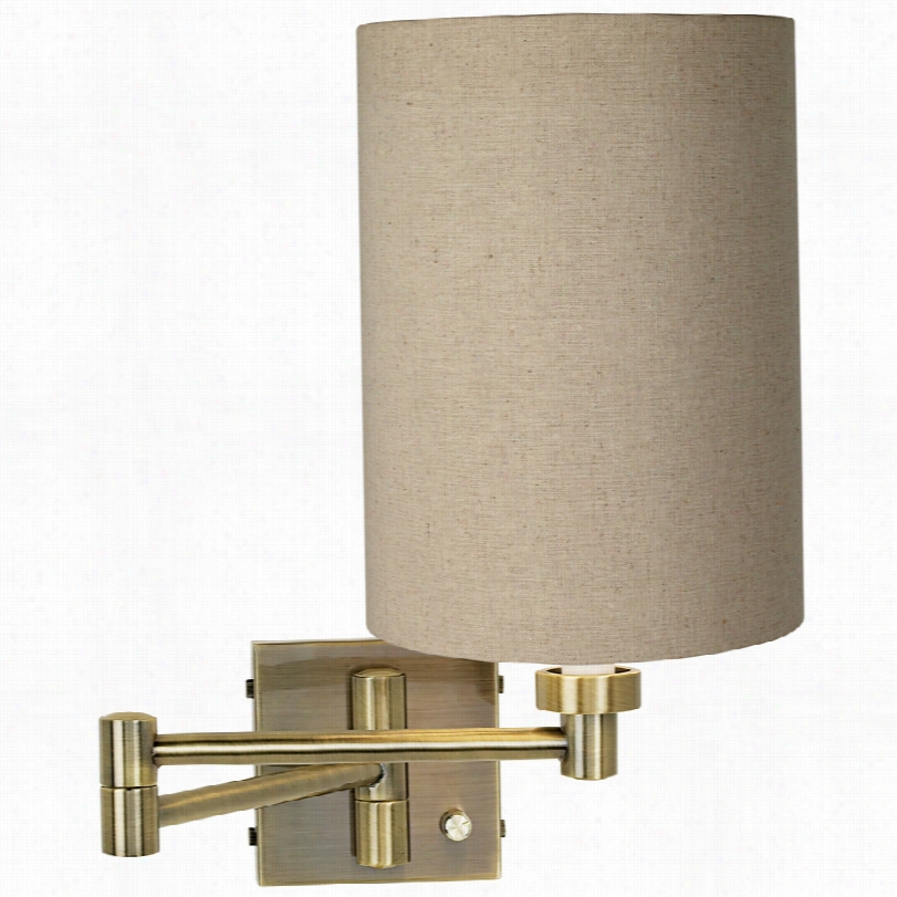 Contemporary Antique Brass With Tan Cylinder Shade Swing Arm Wall Lamp