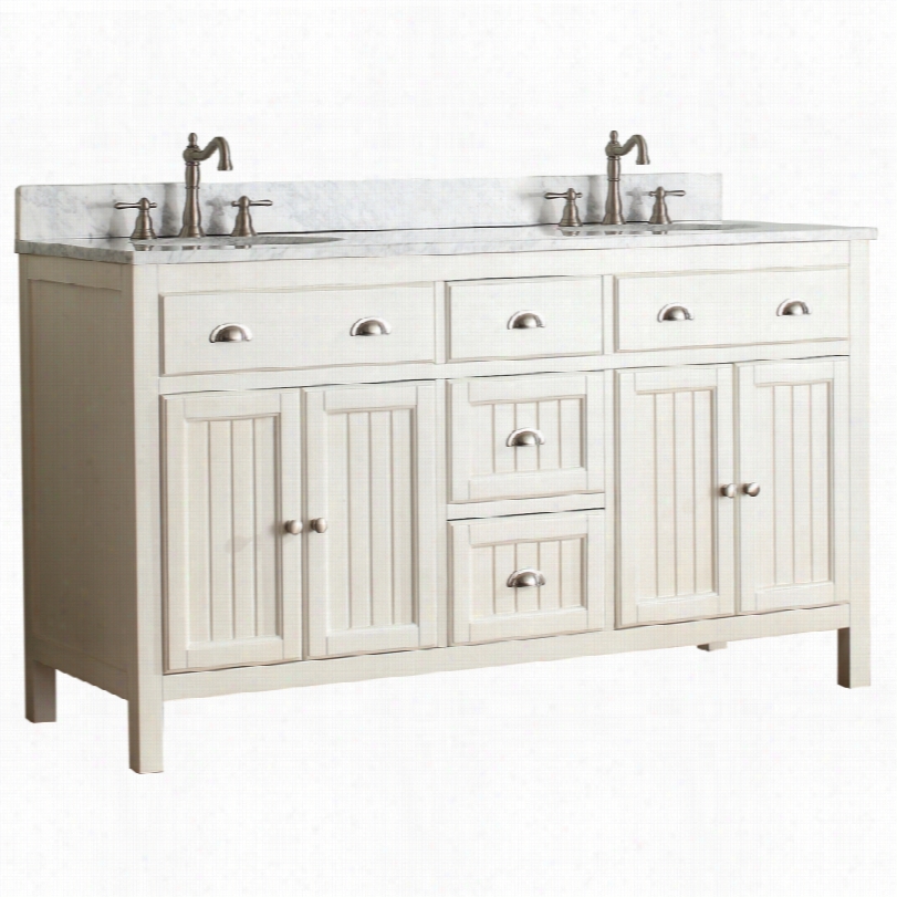 C0ntemporary Avanity Hamilton White Marble Top White Double Snik Vanity