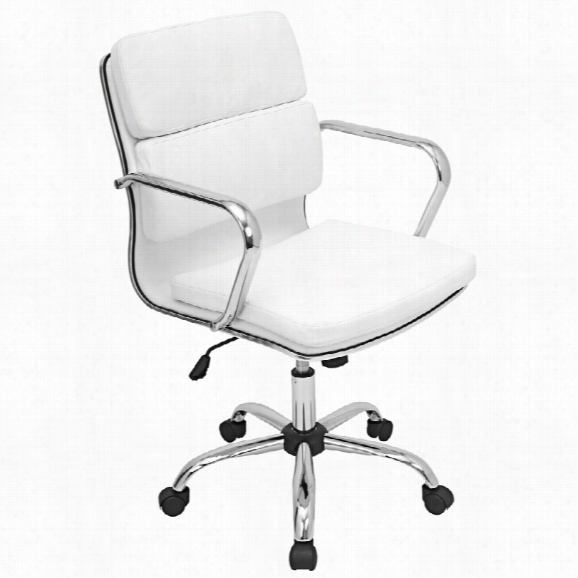 Contemporary Bachhelor  Chrome With White Leatherette Office Arm Chair