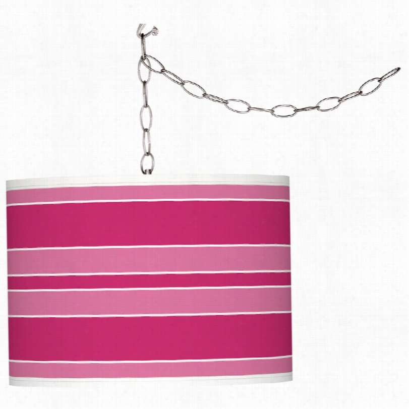 Contemporary Beetroot Purple Stripe 13 1/2-inch-w Plgi-n Swag Pendant