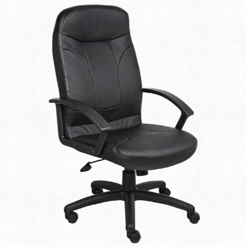 Contemporary Boss Black Leatherplus High-back 27-inch-w Office Chaor