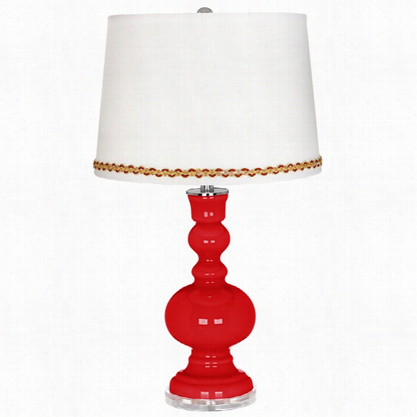 Contemporary Bright Red Apothecary Table Lamp With Serpentine Trim