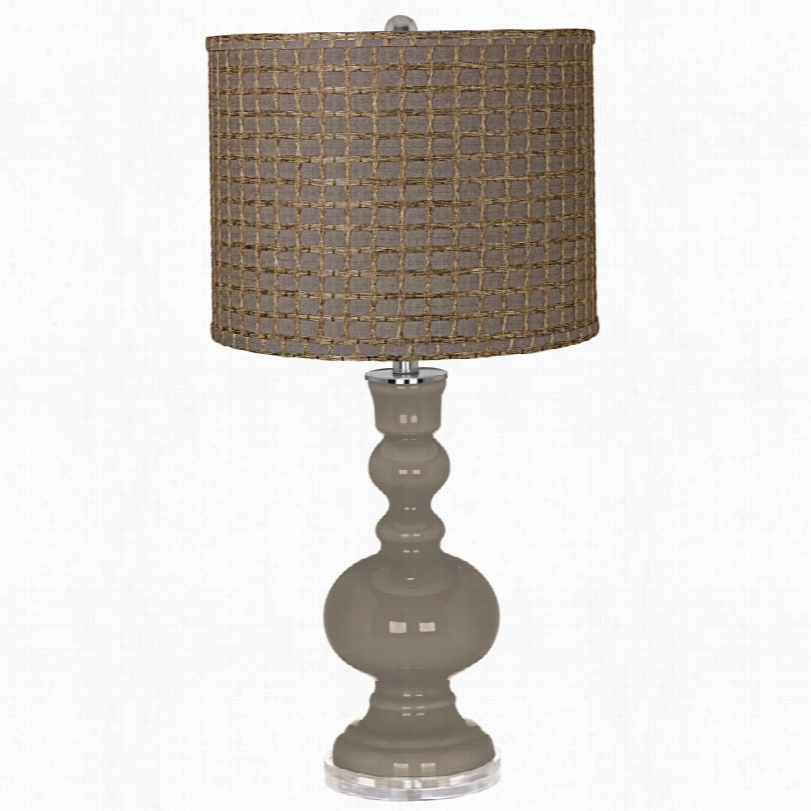 Cntemporarybrown Tan Weave Shade Backdrop Gray Apothecary Table Lamp
