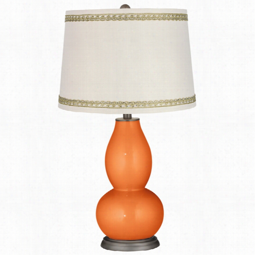 Contemporary Burntorange Metallic Gourd Lamp With Rhinestone Lace Tim