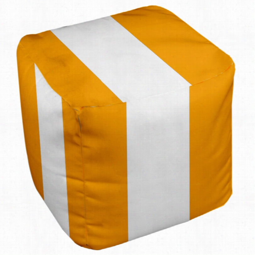 Contemporary Celosia Orange Wide Stripe 18-incch Just Pouf Ottoman