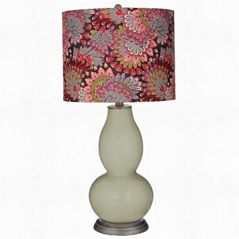 Contempoary Color Plus Dark Calico Svelte Sage Doubl E Gourd Table Lamp