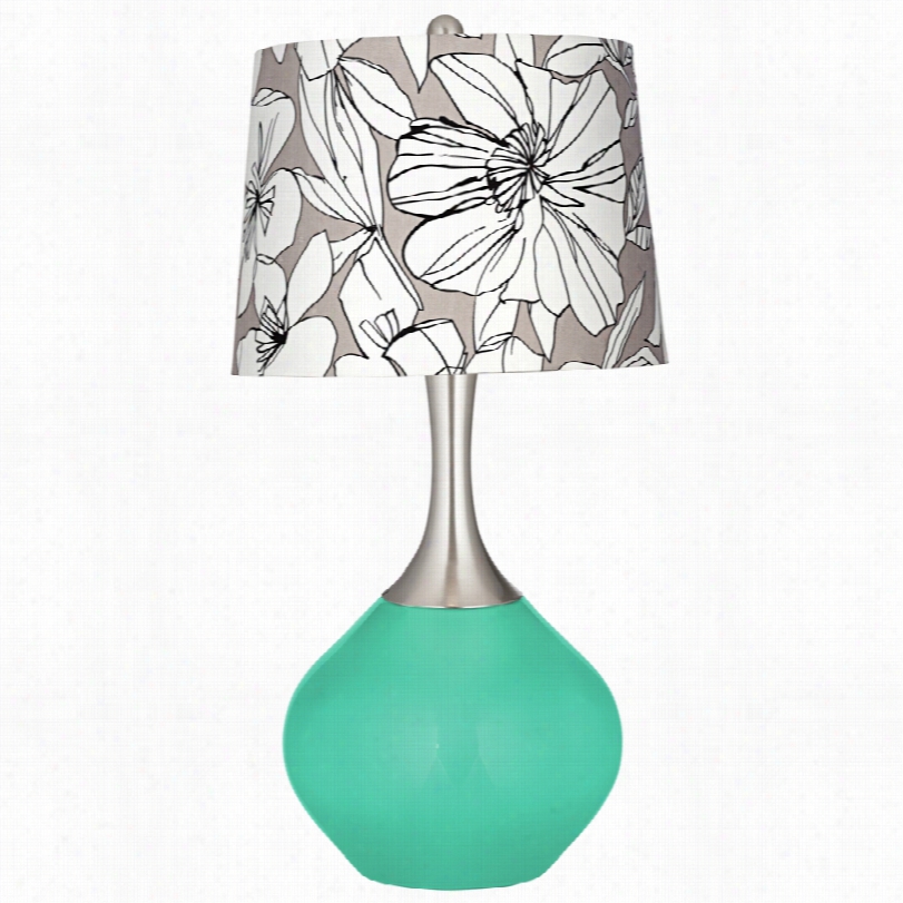 Cpntemporaary Color Pplus Grahpic Plants  Shade Turquoise Spencer Table Lamp