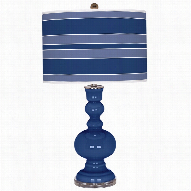 Contemporay Color Plus Mnack Blue With Boold Stripe Shade Table Lamp