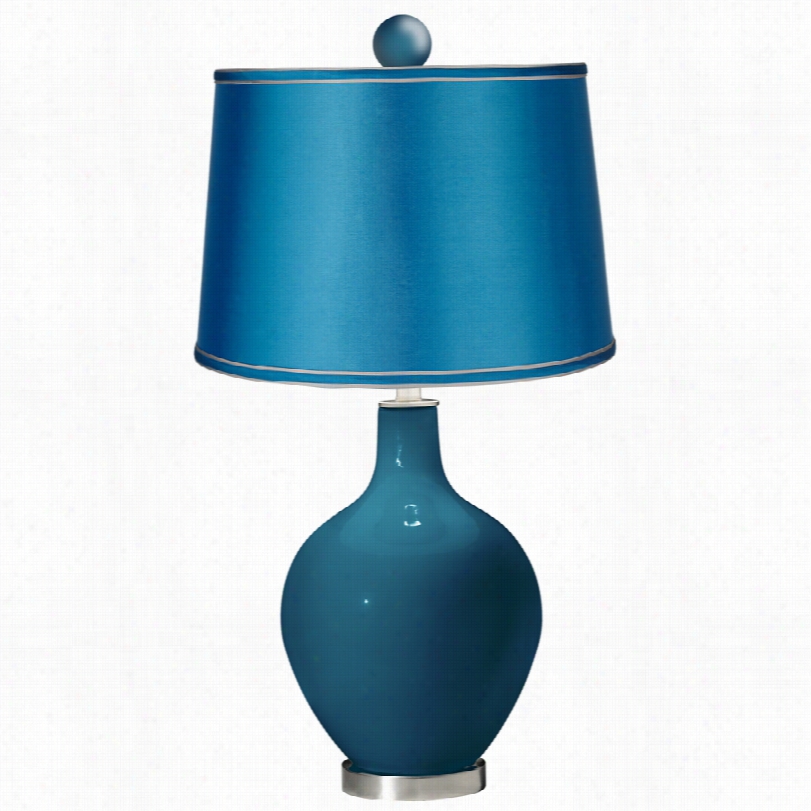 Contemporary Color Plus Ovo Oceanside Glass Satin Turquoise Table Lamp