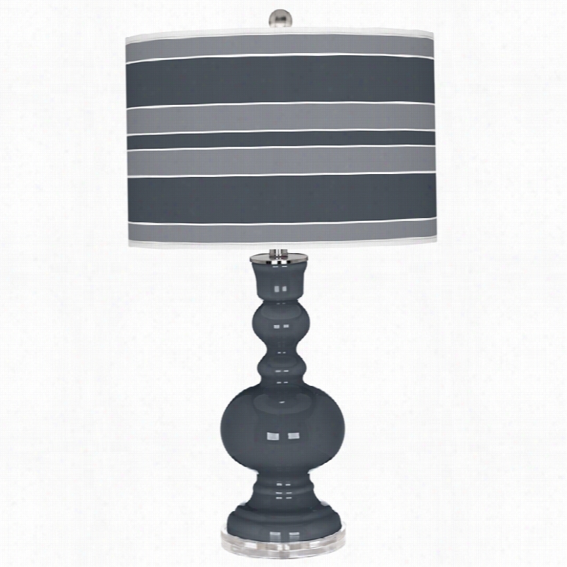 Contemporary Color Plus  Tu Rbulence Gray Bolld Stripe Shade Table Lamp