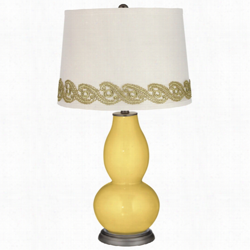 Contemporary Daffodil Double Gourd Table Lamp With Vine Lace Trim