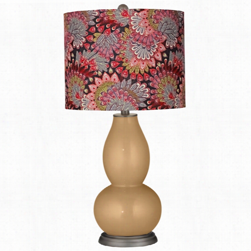 Contemporary Dark Calico Light Brnoze Mrtal1ic Double Gourd Tbale Lamp