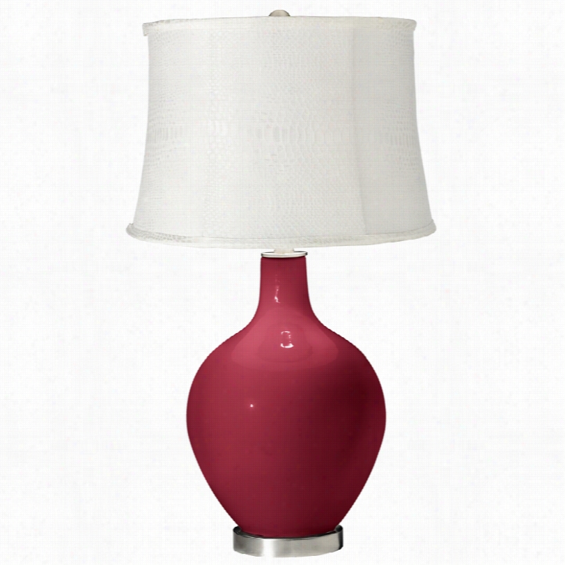 Contemporary Dark Plum Snake White Drrum Shade Ovo Tablee Lamp