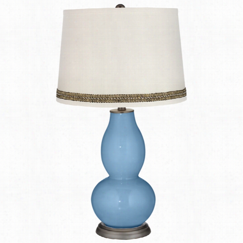 Contemporary Dusk Blue Deceitful Gourd Table Lamp With Wave Braid Trim