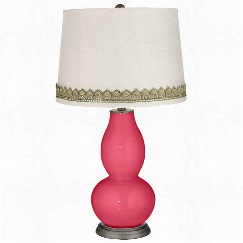 Contemporary Eros Pink Doublle Gourd Table Lamp With Scallop Lace Trim