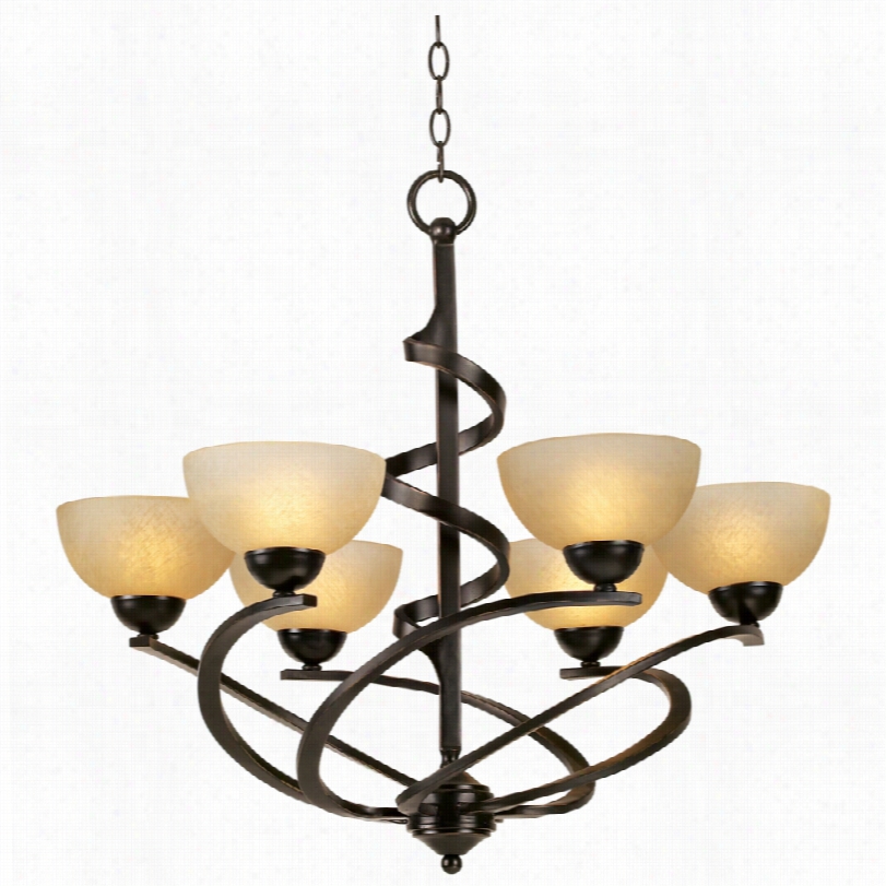 Contemporary Franklin Iron Works Bronze Amber Glass Ribbon Chandelier