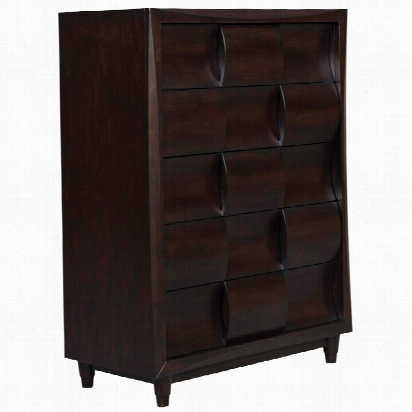 Contemporary Fuqua Contemporary Black Cherry Wood 5-drawer Chest