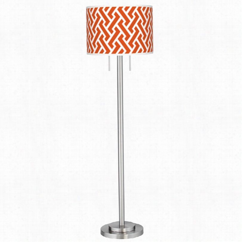 Contemporar Garth Red Brick Weave Giclee Nickel 63-inch-h Floor Lamp