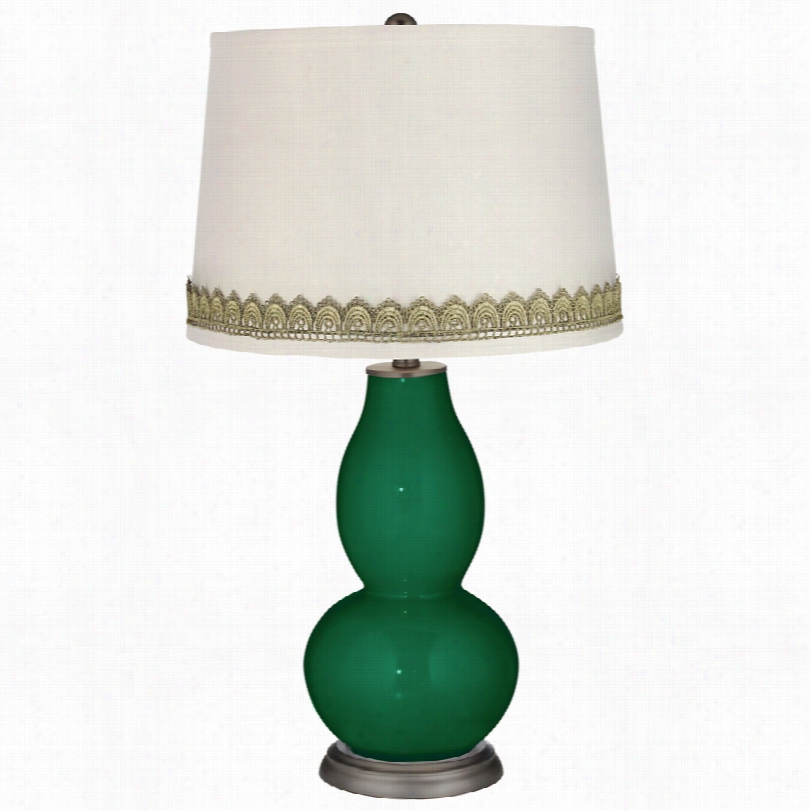 Contemporary Rgeens Doublle Gourd Table Lamp With Scallop Lace Trim