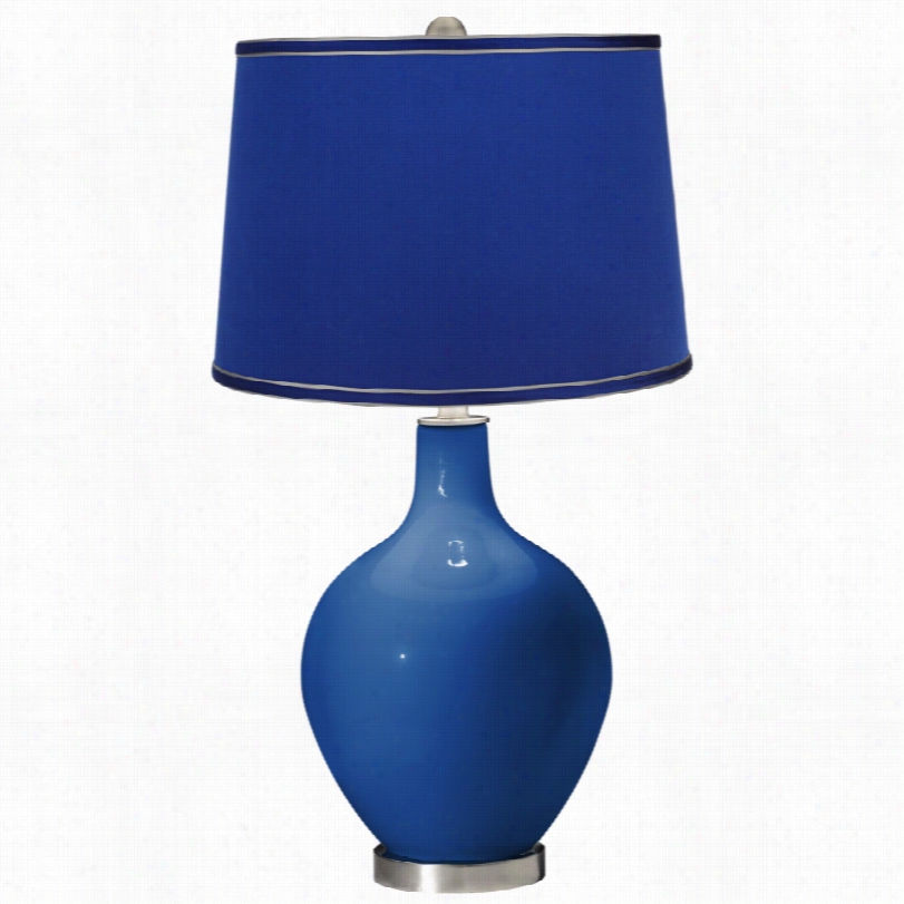 Contemp Orary Hyper Blue Glass With Brushed Steel Ovo Able Lamp