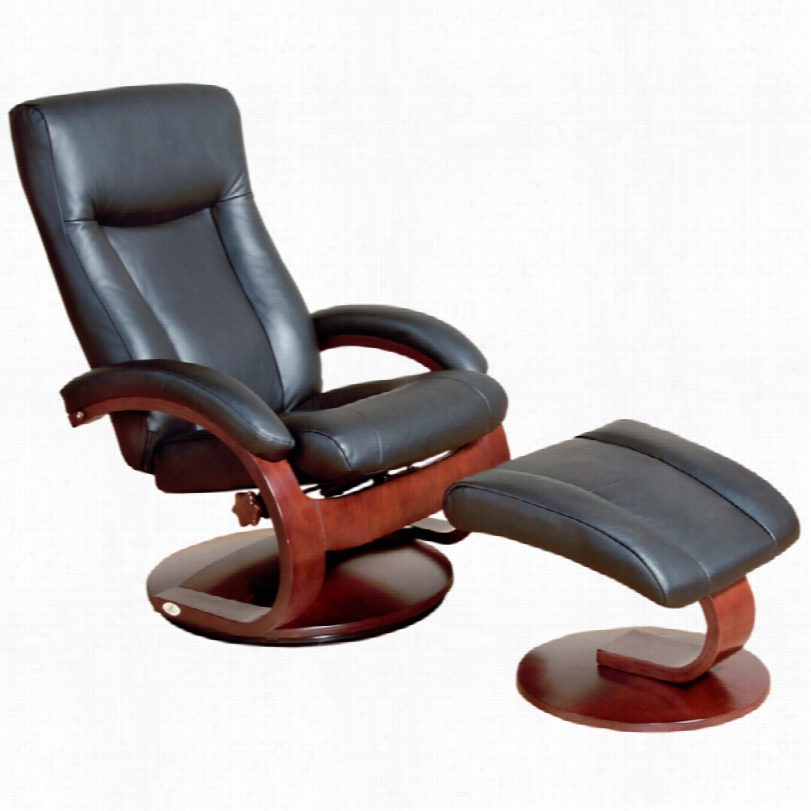 Contemporary Mac Motion Esper Black Leather Recliner And Ottoman