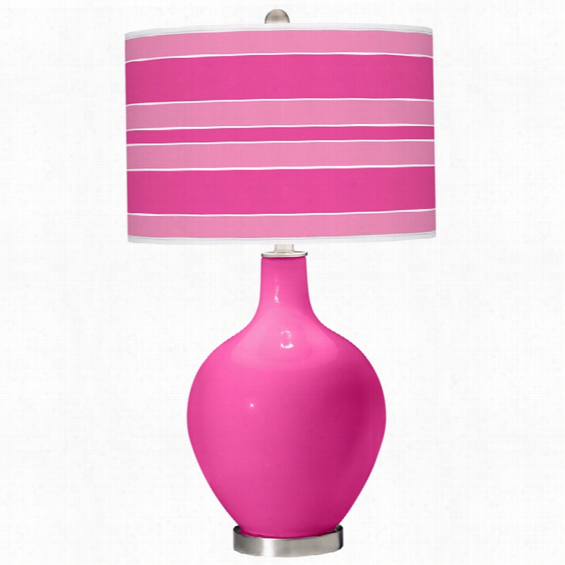 Contemporary Modern Stesl Bold Stripe Shade Fuchsia Ovo Slab Lamp