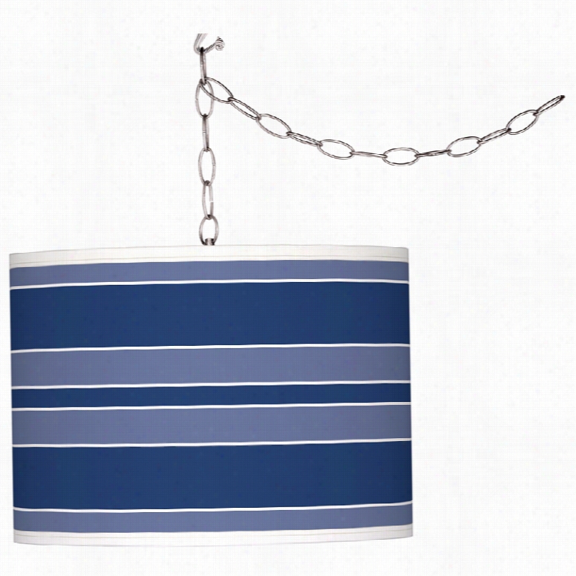 Contemporary Monaco Blue Blod Stripe 13 1//2-inch-w Plug-in Swag Pendant